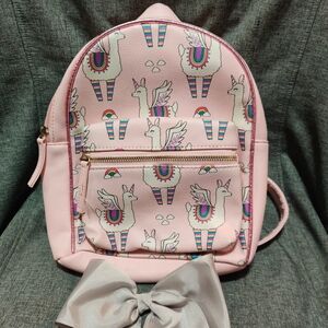 Small Lama Unicorn Pink Backpack Bag, One size. Grey hair bow included
